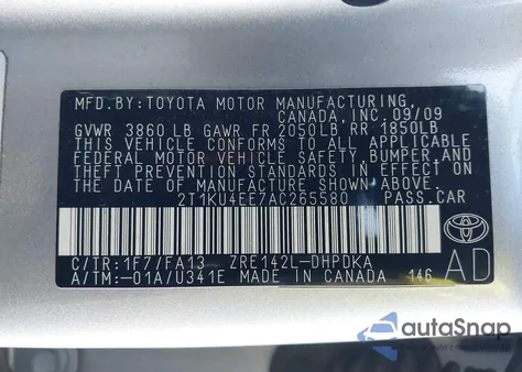 2010 Toyota Matrix z USA, uszkodzony, nr VIN 2T1KU4EE7AC265580